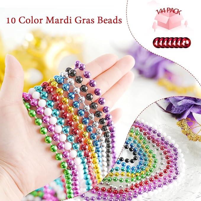 YAXINRUI 150PCS Mardi Gras Beads, Party Beads Necklaces for Mardi Gras, Christmas, St. Patrick's Day, Beads Party Favors Throw Bead Accessories in 10 Colors