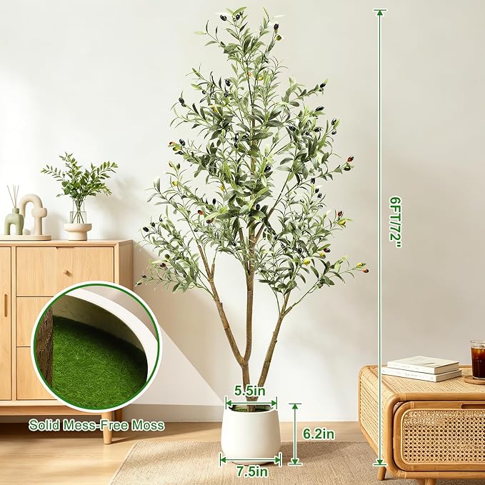 6FT Artificial Olive Tree with Lights & Planter, Realistic Faux Olive Plant | - Image 2