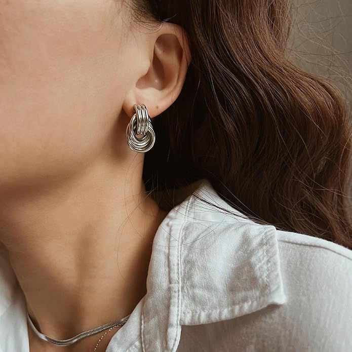 Gold Knot Earrings for Women Trendy Stud Earrings Chunky Statement Drop Dangle Earrings Lightweight Hypoallergenic Jewelry Women Christmas Gifts