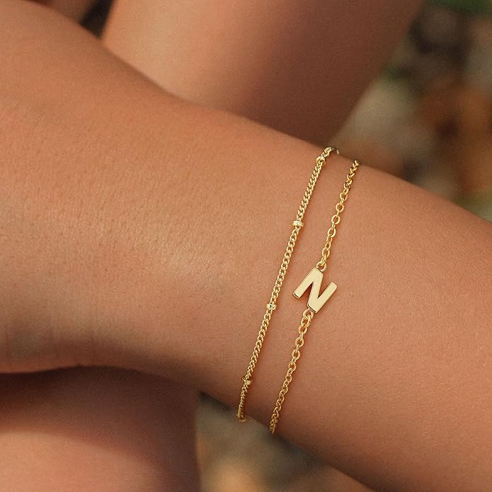 Turandoss Gold Initial Bracelets for Women Girls Valentines Day Gifts - 18K Gold Plated Layered Letter A-Z Initial Bracelets Dainty Bracelet Jewelry Gift for Women Girls Valentines Day Gifts for Her