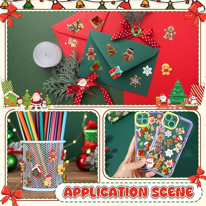 Giegxin 40 Pcs Christmas Resin Charm Kawaii Gingerbread Snowman Santa Xmas Tree Flat Back Cabochon Accessories Cute Embellishments Bulk for Christmas Decoration Jewelry Cellphone Case Scrapbooking DIY