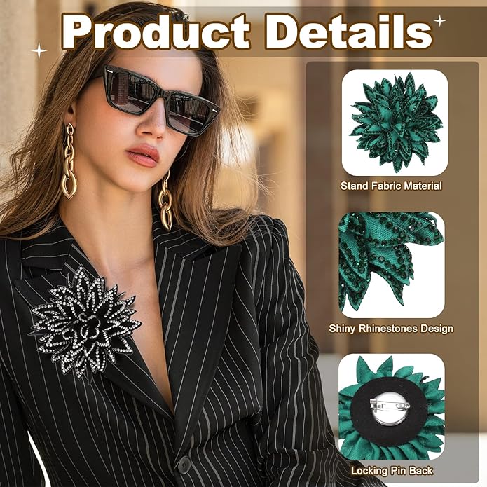 PATIKIL Flower Brooch Pin for Women, Rhinestone Rose Flower Brooch Dainty Fabric Floral Boutonnieres for Women