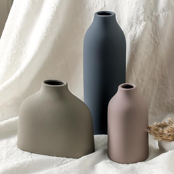 Enra Ceramic Vase Set of 3, Modern Decorative Vases - Image 3