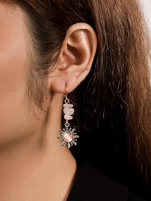 Sacina Boho Hippie Gothic Crystal Celestial Sun Earrings, Boho Earrings, Hippie Jewelry, Christmas Jewelry Gift For Women