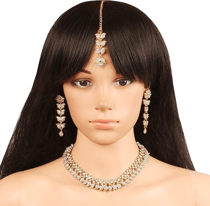 Touchstone Indian wedding jewelry set gold traditional necklaces for women statement rhinestone sets hollywood glamour style crystal stone bridal costume golden necklace