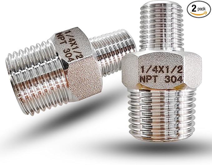 1/2" Male to 1/4" Male NPT Hex Reducing Nipple Fitting Adapter, 304 Stainless by PipeFloProonline