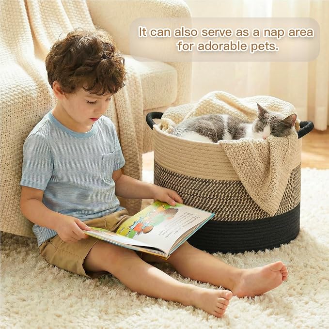Artfeel 70L Large Cotton Rope Basket, Decorative Woven Blanket Storage - Image 4