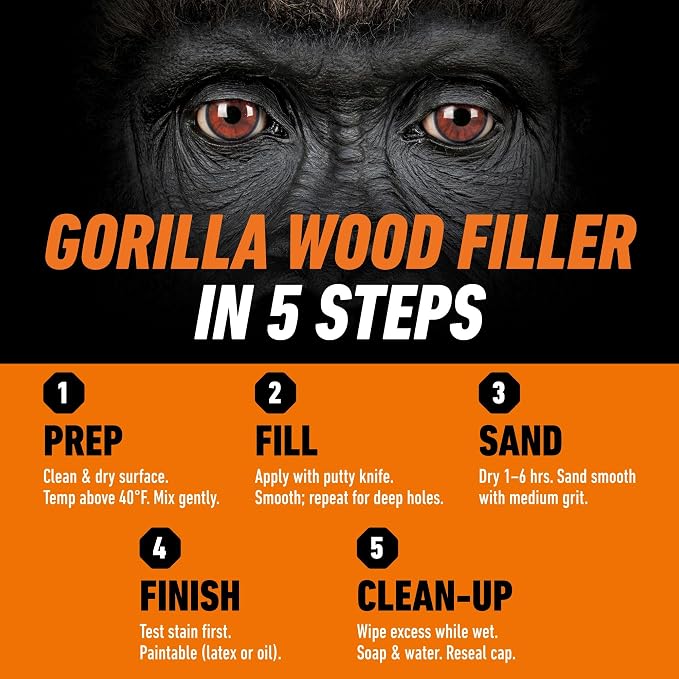 Gorilla All Purpose Wood Filler, Natural Finish, 16 oz Tub, Stainable & Sandable - Image 5