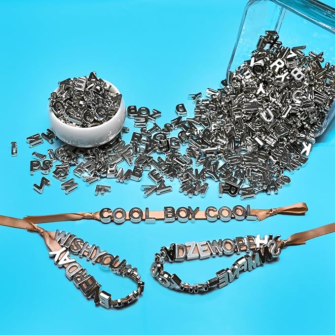300+ Pieces 9x12mm Big Large Alphabet Letter Beads Charms A-Z Mixed Plastic Shape Loose Bead for Jewelry Making Bracelets Necklaces Key Chains (Silvery)