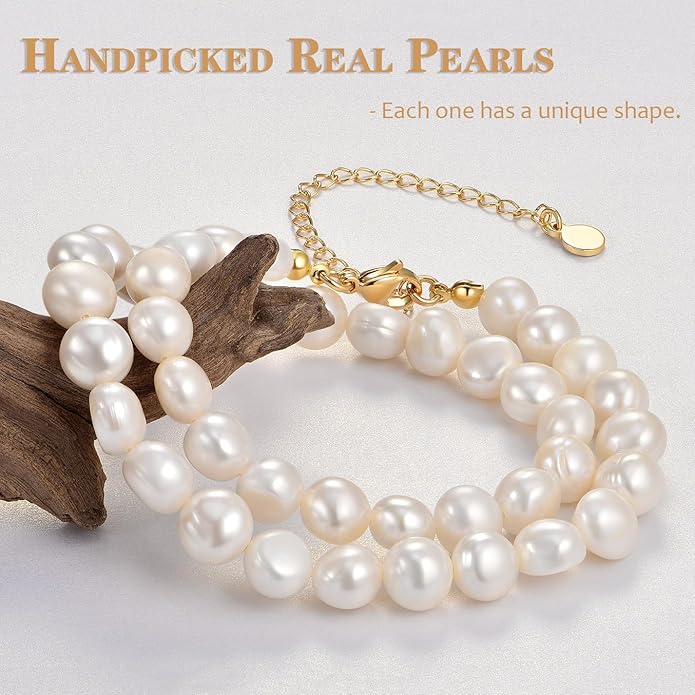Natural Freshwater Baroque Pearl Necklace 14K Gold Plated Dainty Choker Necklace for Women Girls Snake Chain/Cuban Link/Paperclip/Ball Beaded Chain/Tennis Chain Fashion Jewelry for Gift