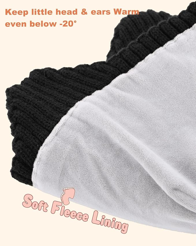 Baby Beanie Fleece Lined Toddler Winter Hat with Ear Flaps Little Girls Boys Warm Hats Cute Beanies for Kids