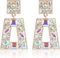 Rhinestone Rectangle Statement Earrings Colorful Crystal Geometric Drop Dangle Earrings for Women Prom Party