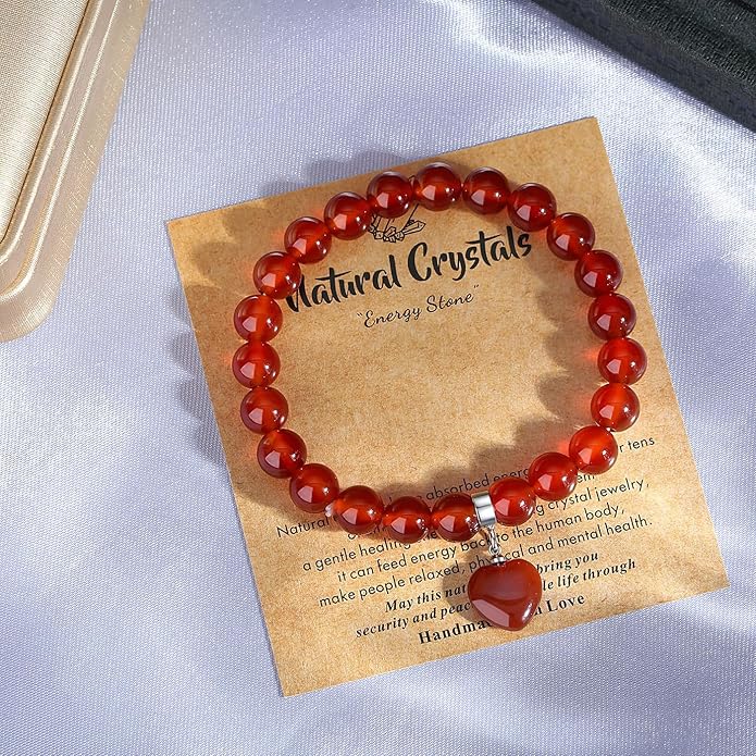 MAIBAOTA Healing Crystal Bracelet for Women, 8 mm Natural Gemstone Beaded Bracelet, Love Heart Bracelet Jewelry Gifts for Birthday Mothers Day Valentine's Day Anniversary