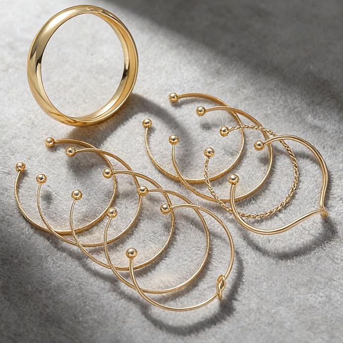 YEEZII Gold Bangle Bracelets for Women, 7Pcs 14K Gold Plated Boho Indian Multi Stackable Textured Bracelets, Chunky Bangles Set for Women Jewelry Gifts