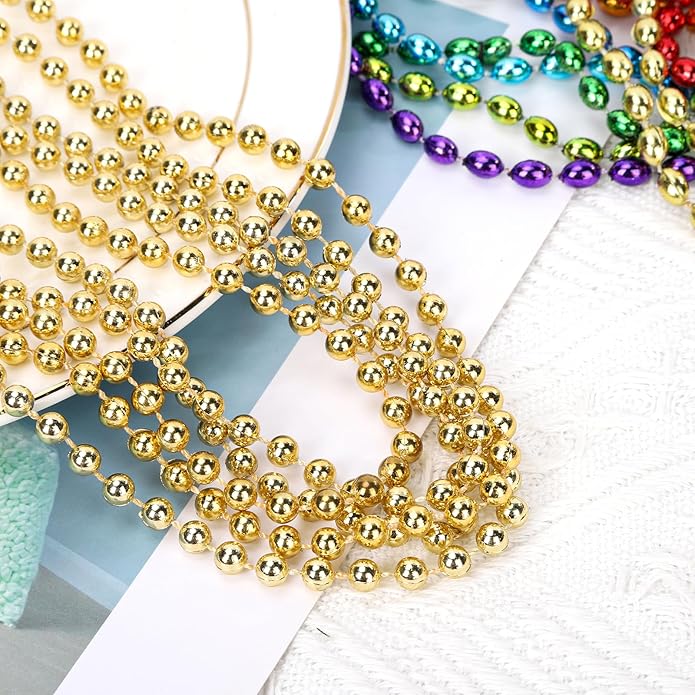 Mardi Gras Beads Necklaces, 33 Inch Plastic Beads for Party Favors, Festival Decorations, Parade Throws, Christmas, St. Patrick's Day Celebrations