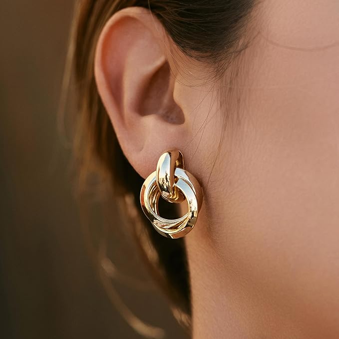 Chunky Statement Earrings for Women Knot Link Circle Geometric Drop Dangle Earrings Studs Trendy Jewelry