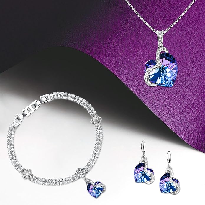 Charming Crystal Jewelry Sets For Women 18K White Gold Plating Bracelet Necklace And Earrings Sets For Wife Girlfriend Or Mothers Idea Gift For Mother's day