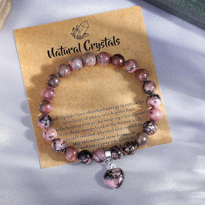 MAIBAOTA Healing Crystal Bracelet for Women, 8 mm Natural Gemstone Beaded Bracelet, Love Heart Bracelet Jewelry Gifts for Birthday Mothers Day Valentine's Day Anniversary
