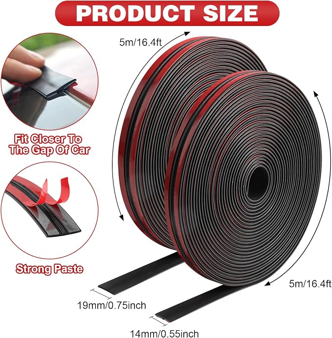 DGSL 2PCS T-Shape Windshield Weather Stripping 32.8ft 14mm+19mm Rubber Seal | - Image 2