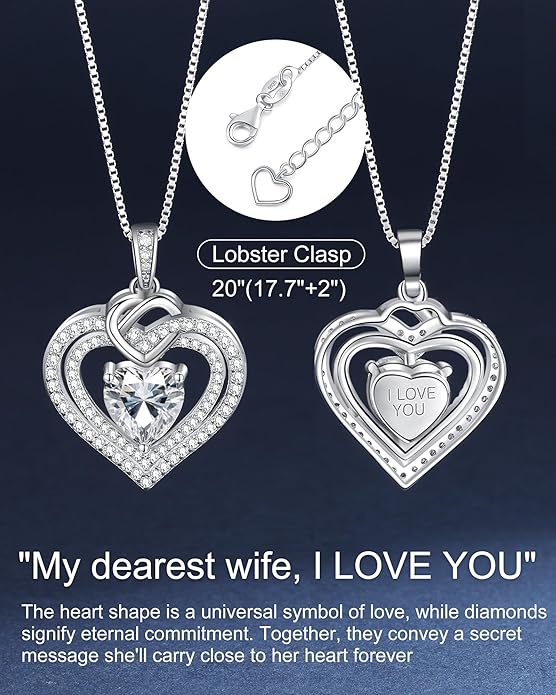 InfinityLove Heart Pendant Necklaces for Women, 2-5 Carat Moissanite Heart Necklace, Anniversary Birthday Christmas Valentine Engagements Mothers Day Jewelry for Wife Her Girlfriend Mom Daughter