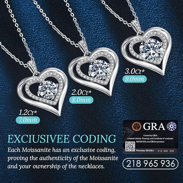 Valentine's Day Gift Moissanite Heart Pendant Necklaces for Women, 925 Sterling Silver Necklace Engraved with 'I LOVE YOU', Ideal Anniversary Birthday Jewelry Gifts for Mom Wife Girlfriend Daughter Her