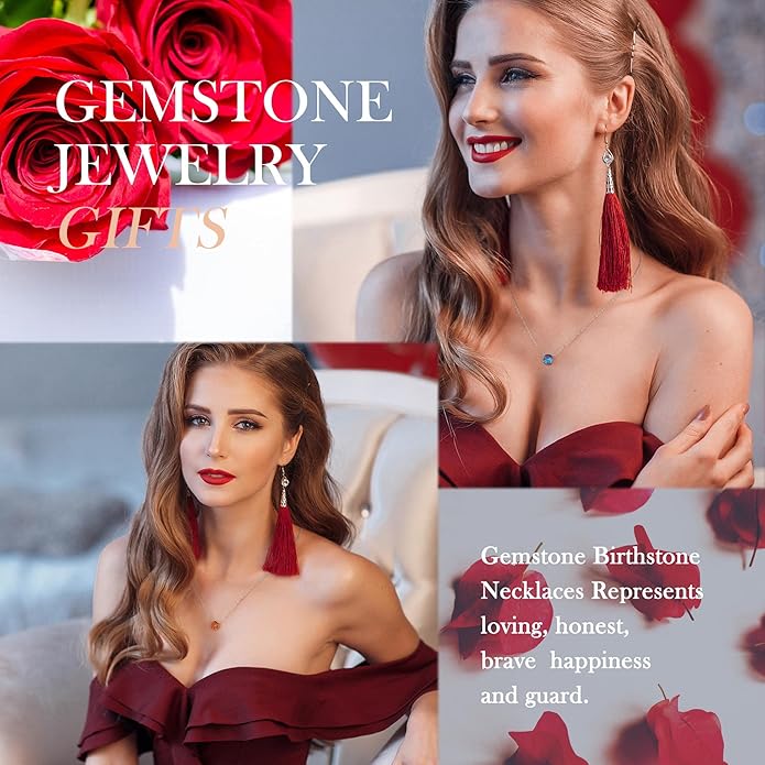 Ursilver Sapphire Necklace for Women, S925 Sterling Silver Birthstone Necklace 2CT Lab Grown Sapphire Birthstone Necklaces September Birthday Gifts September Jewelry Gifts for Women