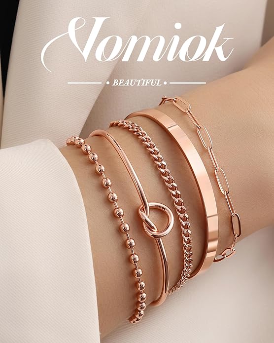 Gold Bracelets for Women, 14K Gold Plated Chain Bracelets Set for Women, Elegant Adjustable Bracelet Stack Jewelry Gifts for Womens