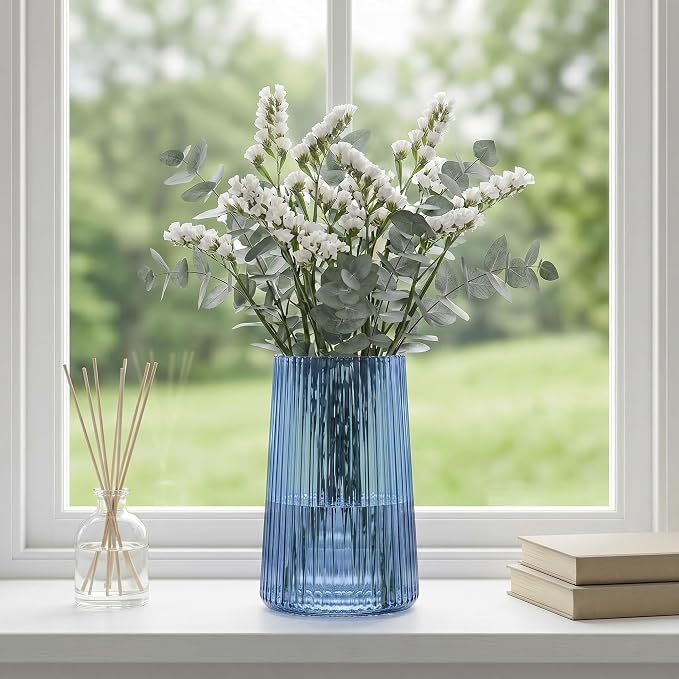 Blue Glass Vase for Flower, Flower Vase for Bouquet, Modern Glass Vases - Image 3