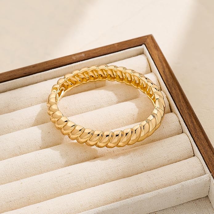 MUYAN Polished Chunky Hinged Bangle Bracelet for Women Trendy Twisted Statement Cuff Bracelet Fashion Jewelry
