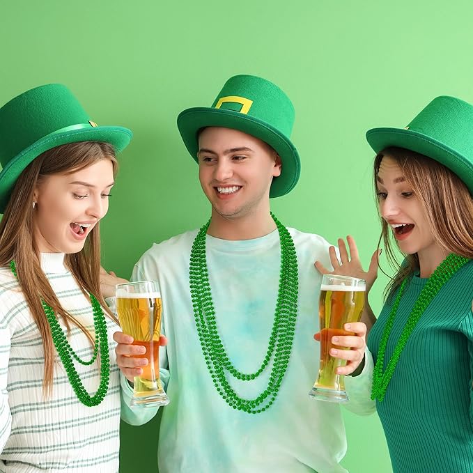 100 PCS St Patricks Day Beads Necklace, Mrdi Gras Beads Bulk, 33 Inches Round Beads Necklace Accessories Set, Luck Irish Beads Parade Throw Accessories for Mardi Gras St Patricks Day Party Favors