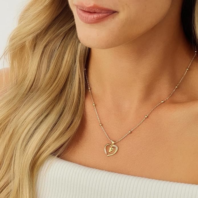 Cicy Bell Womens Heart Initial Necklace for Women 18k Gold Plated Shell Personalized Letter Pendant Necklace 17.7'' with 2'' Extender