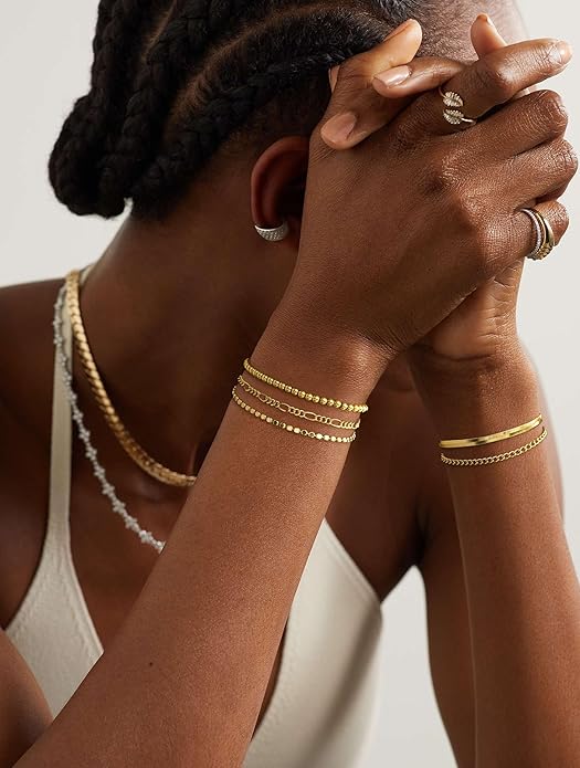 DEARMAY Gold Bracelets for Women Waterproof, 14K Gold Plated Jewelry Sets Trendy Thin Dainty Stackable Cuban Link Paperclip Chain Bracelet Pack Fashion Accessories Gifts for Womens