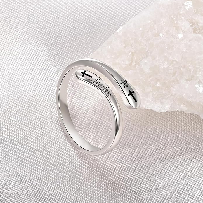 Fookduoduo 925 Sterling Silver Ring Inspirational Jewelry adjustable Wrap Open Rings for Women