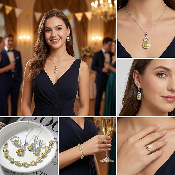 Classic Jewelry Set—Perfect for Weddings, Galas, and Everyday Wear—Includes Bracelet, Ring, Pendant Earrings, and Necklace ，Birthday Gift for Mother/Wife/Sister/Best Friend