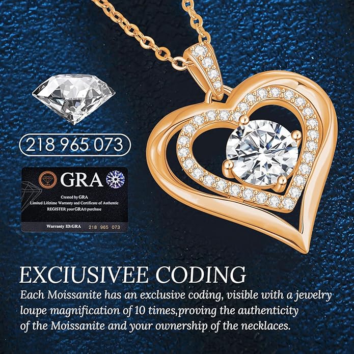 Valentine's Day Gift Moissanite Heart Pendant Necklaces for Women, 925 Sterling Silver Necklace Engraved with 'I LOVE YOU', Ideal Anniversary Birthday Jewelry Gifts for Mom Wife Girlfriend Daughter Her
