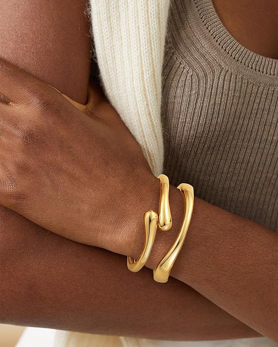 Chunky Gold Bangle Bracelets for Women, Gold Twist Cuff Bracelet Trendy Stackable Bangles Set Fashion Jewelry Gifts