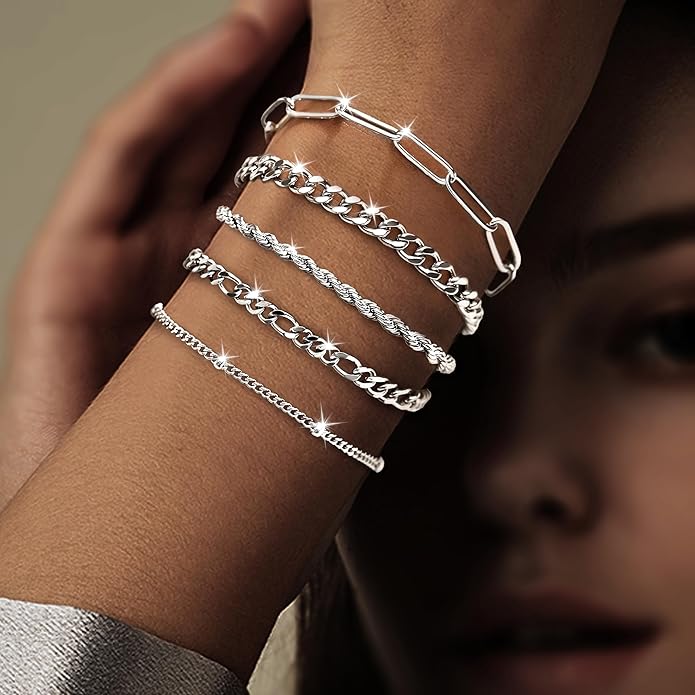 Gold Bracelets Set for Women Stack, Dainty Thick Bracelets Stack for Women Trendy, Simple Thin Gold Plated Cuff Stackable Bracelets With Beaded Cuban Paperclip Snake Rope Bangle Hand Chain Jewelry Gifts for Women Non Tainish
