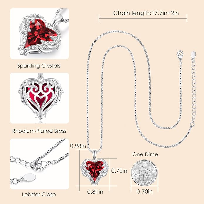 CDE Valentines Day Gifts for Women Angel Wings Necklace for Women with Birthstone, Love Heart Silver Tone/Gold Tone Pendant, Ideal Anniversary or Birthday Jewelry Gifts for Wife Girlfriend Her