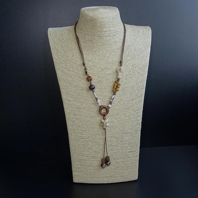 Boho Style Colorful Ceramic Bead Strand Necklace Adjustable Bohemian Jewelry Gift for Women, Fashion Clothing Matching Necklace