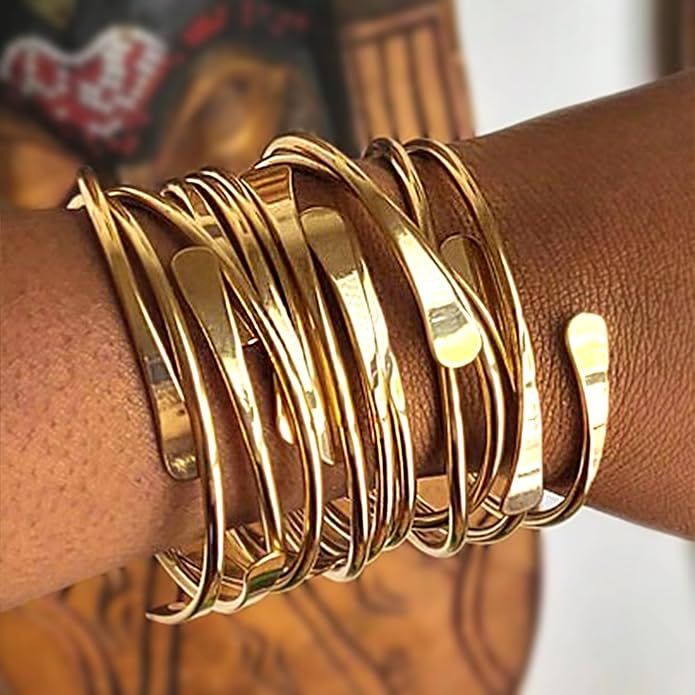 ÌF ME Gold Bangle Bracelets for Women, Indian Bangles Stackable Set, Multi Layer Textured 14K Gold Plated Chunky Bracelets Boho Jewelrys Set