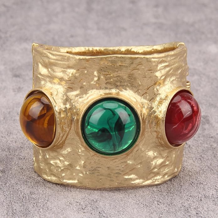 Gold Cuff Bracelet for Women Silver Beaded Bracelets Open Bangle Stackable Stretch Bead Bracelet Boho Jewelry Gifts for Wife Couple