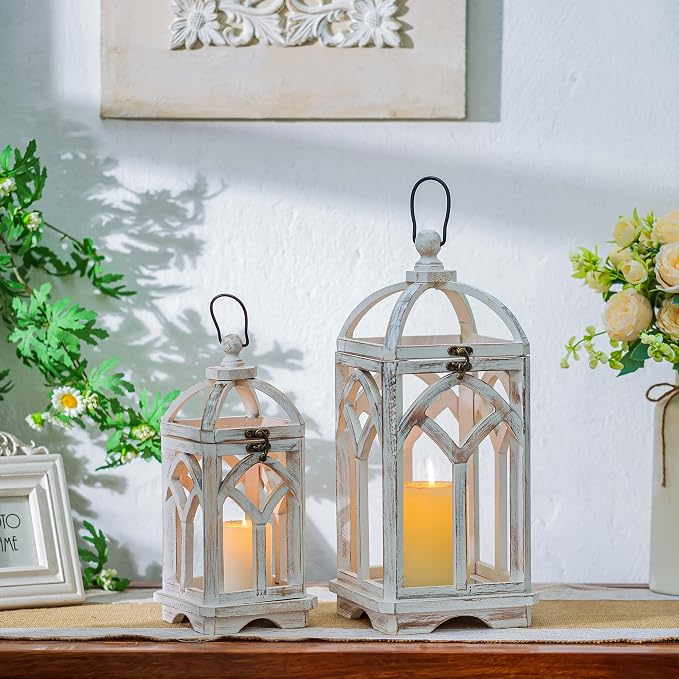 Romadedi Set of 2 Farmhouse Wood Candle Lanterns Decorative, or Patio - Image 7