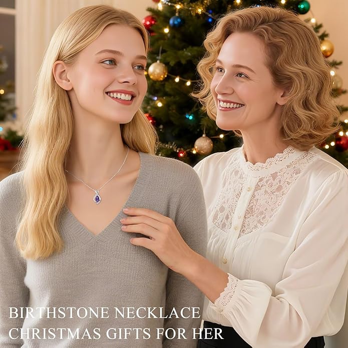 Iefil Valentines Day Gifts for Her, 925 Sterling Silver Marquise Birthstone Necklace Birthday Gifts Dainty Necklaces Birthstone Jewelry for Wife Daughter, 19"+2" Inches