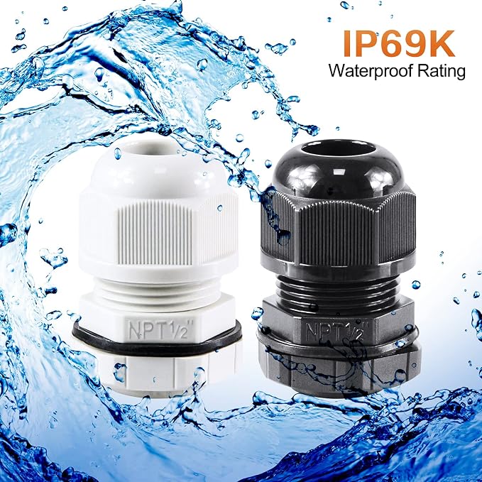 XHF 45 Pcs 1/4" IP68 Strain Relief Nylon Cord Grip NPT Cable Glands Adjustable - Image 4