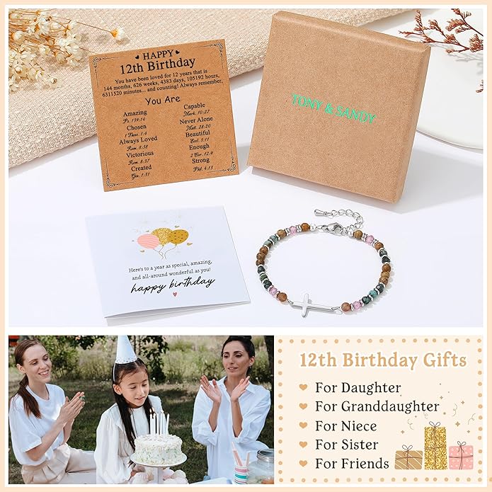 TONY & SANDY Christian Cross Bracelet for Women, Valentine's Day Gifts for Her, Confirmation Baptism Easter Gifts, Unique Gift for Friends Daughter Mom Sister in Christ Birthday Christmas