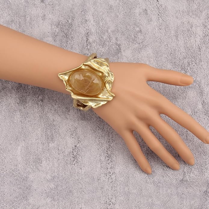 Gold Cuff Bracelet for Women Silver Beaded Bracelets Open Bangle Stackable Stretch Bead Bracelet Boho Jewelry Gifts for Wife Couple