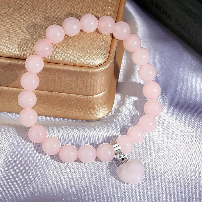 MAIBAOTA Healing Crystal Bracelet for Women, 8 mm Natural Gemstone Beaded Bracelet, Love Heart Bracelet Jewelry Gifts for Birthday Mothers Day Valentine's Day Anniversary