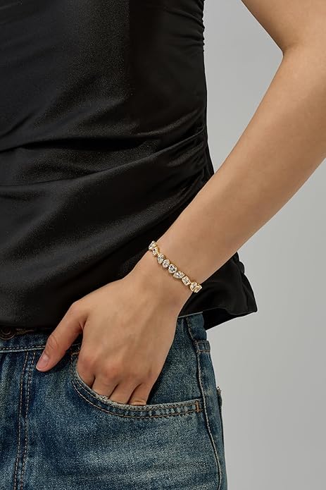 14K Gold Filled Tennis Bracelet for Women- Classic Gold Bracelet for Women, Oval Stone Cut Bracelet Valentines, Mothers, Christmas Jewelry Gift for Women