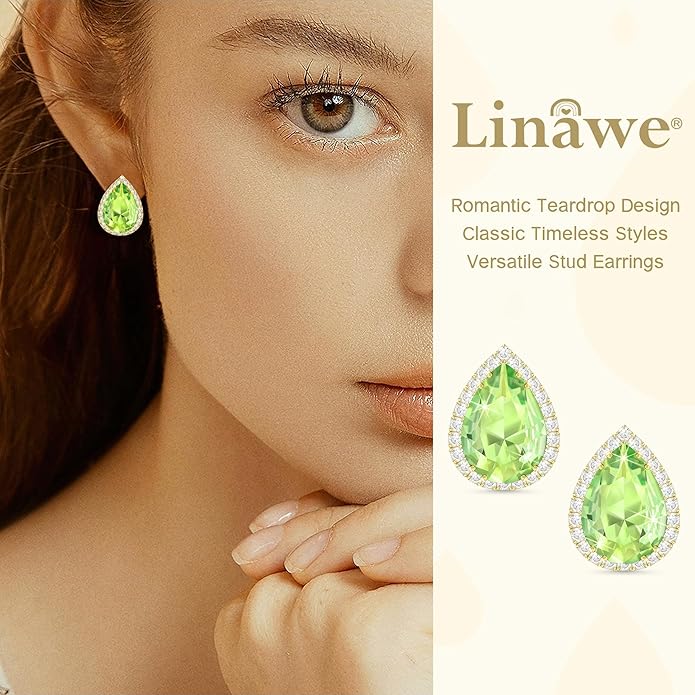 Linawe Women Stud Earrings, Teardrop Diamond Moissanite Cubic Zirconia Earrings Studs Rhinestone Jewelry Gold/Silver/Rose Gold
