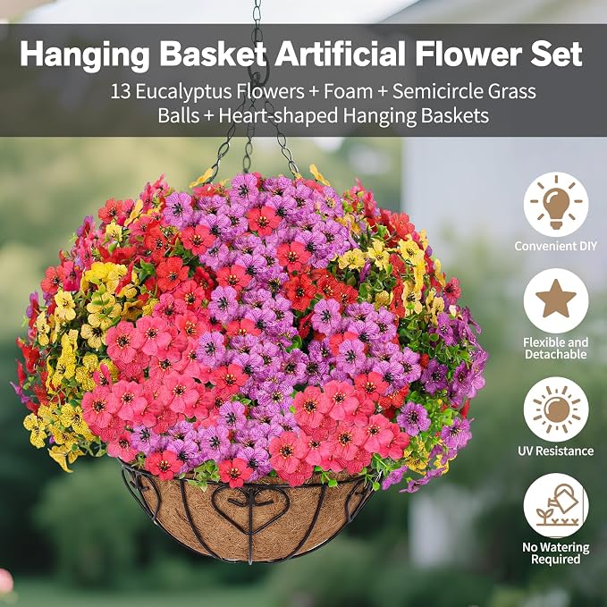Artificial Hanging Flower for Outdoors | Fake Hanging Basket for Outside - Image 3